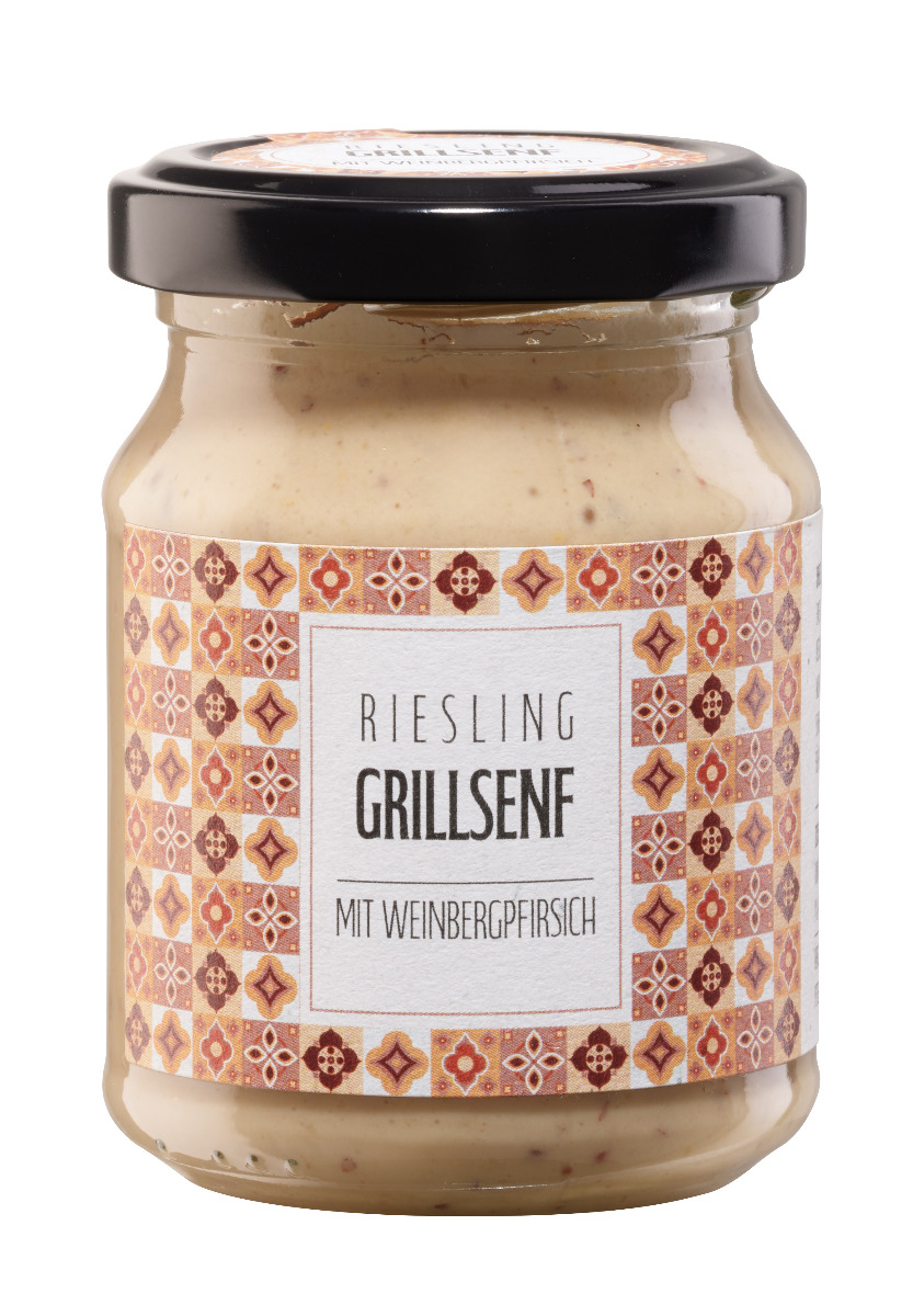 Produktbild: Riesling Grillsenf mit Weinbergpfirsich Produktbild: Riesling Grillsenf mit Weinbergpfirsich